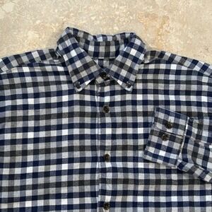 Orvis Lodge Plaid Luxury Flannel Shirt Men M Blue White Check Long Sleeve Cotton